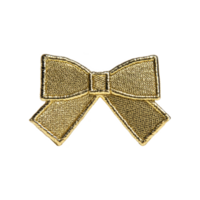 Gold embroidered bow with intricate stitching detail is displayed on transparency background, showcasing elegance and craftsmanship png