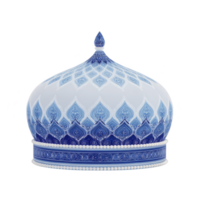 Decorative blue and white ceramic dome with intricate patterns and pointed top, resembling traditional Middle Eastern architecture. design is ornate and symmetrical png