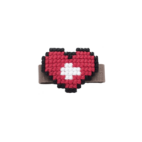 Pixelated heart shaped ring with red and white design is set against plain background. ring features woven texture, creating playful and nostalgic feel reminiscent of retro games png
