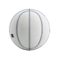 White textured basketball with dark stitching is displayed against plain background, showcasing its unique design and craftsmanship png