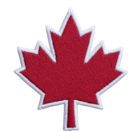 Red maple leaf patch with white border, symbolizing Canada, is depicted. design is simple and iconic, often associated with Canadian identity and pride png