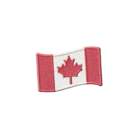 Small embroidered patch of Canadian flag, featuring red maple leaf centered on transparency background with red vertical bands on each side. patch has textured fabric appearance png