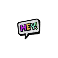 Colorful speech bubble with word HEY in bold, vibrant letters, featuring playful and energetic design. background is transparent, making it versatile for various uses png