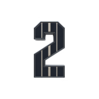 Bold, black and gray striped number two with modern design on transparent background. numeral has sleek, contemporary appearance, suitable for digital or print use png