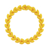 Golden laurel wreath with detailed leaves forms perfect circle, symbolizing victory and achievement. bright yellow color and intricate design convey sense of honor and celebration png