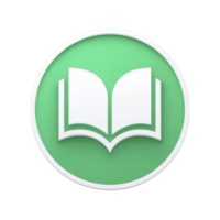 Open book icon on green circular background symbolizes reading and education. simple design conveys knowledge and learning effectively png
