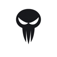 This features black skull with elongated teeth and menacing eyes, set against transparent background. design is simple yet striking, evoking sense of mystery and intensity png