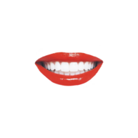 Vibrant image of smiling mouth with bright red lipstick and white teeth, conveying sense of joy and confidence. glossy lips stand out against plain background png