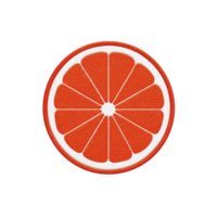 Vibrant illustration of sliced orange with textured surface, showcasing its juicy segments in circular pattern. bright orange color and detailed design create fresh and lively appearance png