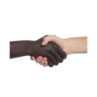Handshake between two individuals of different skin tones symbolizes unity and cooperation. image conveys message of diversity and mutual respect png