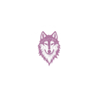 Stylized pink wolf head illustration with intricate details and fierce expression, set against plain background. design emphasizes wolf fur texture and sharp features png