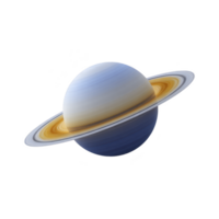 Digitally rendered image of planet Saturn showcases its iconic rings and spherical shape against transparency background. planet surface features shades of blue and beige, creating striking visual png