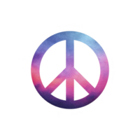 Colorful peace symbol with gradient of blue, purple, and pink hues, representing harmony and tranquility. design is simple yet impactful, conveying message of unity and peace png