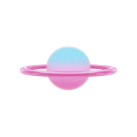 Vibrant, pastel colored planet with pink ring, resembling whimsical, cosmic object. planet features gradient of blue to pink, creating dreamy, otherworldly appearance png