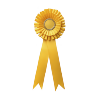 Vibrant yellow award ribbon with circular rosette and two long tails symbolizes achievement and recognition. ribbon bright color and elegant design make it ideal for ceremonies png