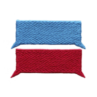 Two embroidered speech bubbles, one blue and one red, are depicted on transparency background, showcasing textured, woven design. These colorful elements symbolize communication and conversation png