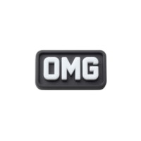 Black rectangular sign with bold white letters spelling OMG conveys surprise or excitement. 3D design adds modern touch, making it suitable for digital communication or social media png