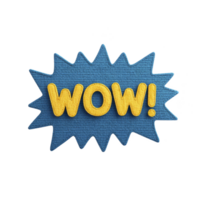 Vibrant blue comic style speech bubble with word WOW in bold yellow letters, conveying excitement and surprise. textured design adds playful and dynamic feel png