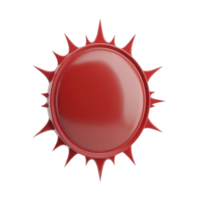 Shiny red circular emblem with spiky edges resembling sunburst design, set against transparent background. glossy finish adds modern and dynamic feel png