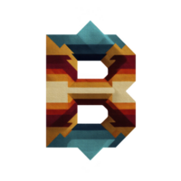 3D geometric letter B with retro color palette of blue, orange, and red, featuring textured surface and shadow effects, creating bold and dynamic visual png