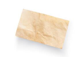 Old paper sheet background. Grunge vintage paper texture isolated on white background with clipping path. Close up. photo