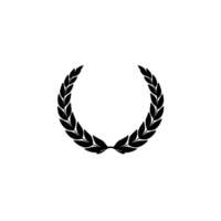 Black laurel wreath symbol on transparent background, often used to represent victory, achievement, or honor. symmetrical design features interlocking leaves forming circular shape png