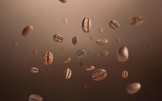 Roasted coffee beans levitate with dark background. Coffee beans flying and falling use for background. Close up photo