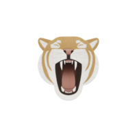 Stylized illustration of roaring tiger head with open mouth, showcasing sharp teeth and fierce expression. design features bold lines and minimalist color palette png