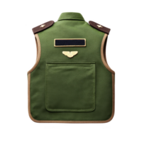 Green military style vest with decorative patches and blank name tag, featuring star emblem on shoulder and winged badge on back png