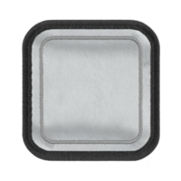 Square, reflective fabric patch with black border, designed for visibility and safety. patch has smooth texture and is suitable for clothing or accessories, enhancing nighttime visibility png