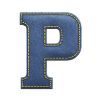 Bold letter P designed with denim texture and yellow stitching stands out against transparency background, creating stylish and modern look png