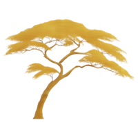 Stylized golden tree with unique, artistic design, featuring slender trunk and wide, flat canopy, set against transparent background png
