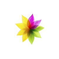 Vibrant, multicolored abstract flower with overlapping translucent petals creates striking visual against transparency background. design is symmetrical and radiates sense of harmony png