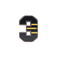 Metallic number three with sleek design features dark gray surface and two horizontal gold stripes, creating modern and stylish appearance png