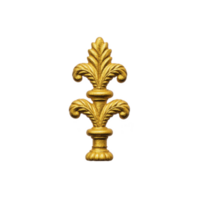 Golden fleur de lis emblem with intricate detailing, symbolizing elegance and tradition, set against plain background. design features stylized lily with symmetrical pattern png