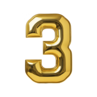 Shiny gold balloon in shape of number three stands out against plain background, reflecting light and creating festive atmosphere. Perfect for celebrations png
