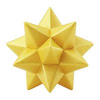 Shiny, geometric, yellow star shaped decoration with textured surface, perfect for festive occasions and gift wrapping. Its intricate design adds touch of elegance and celebration png