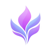 Vibrant, abstract logo design featuring purple and blue gradient flames, symbolizing creativity and innovation. smooth, flowing lines create sense of movement and energy png