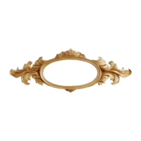 Ornate, oval shaped golden frame with intricate floral designs, perfect for adding touch of elegance to any artwork or photograph. frame detailed craftsmanship exudes classic and luxurious feel png