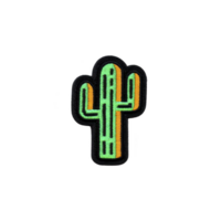 Vibrant embroidered cactus patch with green and orange details on transparency background, perfect for adding touch of desert charm to clothing or accessories png