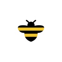 Simple illustration of bee with black and yellow stripes, symbolizing nature and pollination. bee is depicted with wings and antennae, set against plain background png