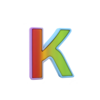 Colorful 3D letter K with gradient effect, featuring vibrant shades of red, orange, green, and blue, creating playful and eye catching design png