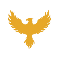 Golden phoenix silhouette with outstretched wings symbolizes rebirth and renewal against transparency background. mythical bird fiery tail adds sense of power and transformation png