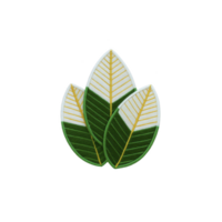 Three green and white leaves with yellow veins are arranged in layered pattern, creating simple and elegant design. leaves have stylized, symmetrical appearance, adding modern touch png