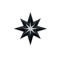 Black and white eight pointed star design with glossy finish, featuring layered geometric pattern. star has modern and sleek appearance, suitable for logos or decorative elements png