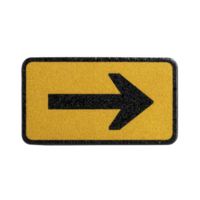 Yellow rectangular sign with bold black arrow pointing to right, used for indicating direction or guidance. sign has textured surface and black border png