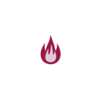Stylized red flame icon with white center on transparency background, symbolizing heat or energy. design is simple and modern, conveying sense of warmth and intensity png