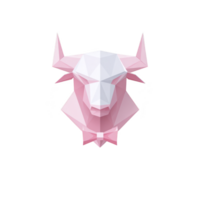 Geometric pink bull head with sharp angles and bow tie, showcasing modern and artistic design. low poly style gives it contemporary and abstract appearance png