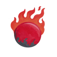 Vibrant red sphere with fiery flames emanating from top, creating dynamic and energetic visual. flames are depicted in shades of orange and red, adding intensity to image png