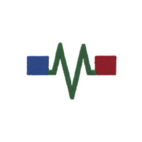 Simple design features green zigzag line resembling heartbeat, connecting blue square on left and red square on right, symbolizing balance and connection png